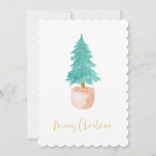 Pastel Pink Farmhouse Check Potlood kerstboom Feestdagenkaart