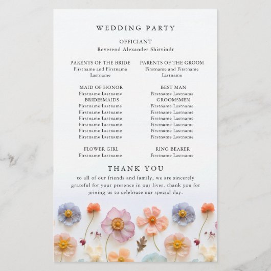 Pastel Pink Fleurs sauvages Programme de cérémonie (Dos)