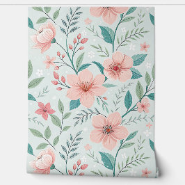 Pastel Pink Floral Botanical Wallpaper Behang