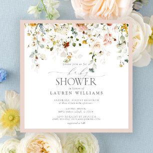 Pastel Pink Floral Drop Script-Baby shower Kaart