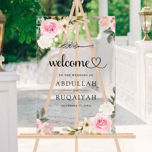 Pastel Pink Floral Muslim Wedding Welcome