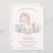 Pastel Pink Fourever Magical Unicorn Birthday Kaart (Voorkant / Achterkant)