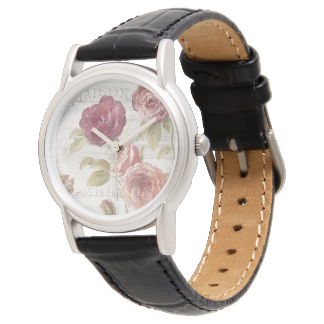 Pastel Pink Franse Rozen Horloge (Gekanteld)