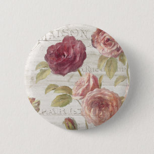 Pastel Pink Franse Rozen Ronde Button 5,7 Cm
