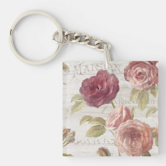 Pastel Pink Franse Rozen Sleutelhanger (Voorkant)