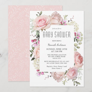 Pastel Pink Garden Rozen Baby shower Girl Kaart