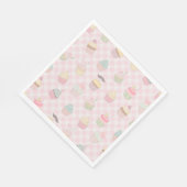 Pastel Pink Gingham Cute Cupcakes Pattern Servet (Hoek)