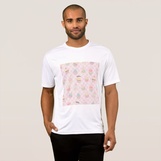 Pastel Pink Gingham Cute Cupcakes Pattern T-shirt (Voorkant volledig)