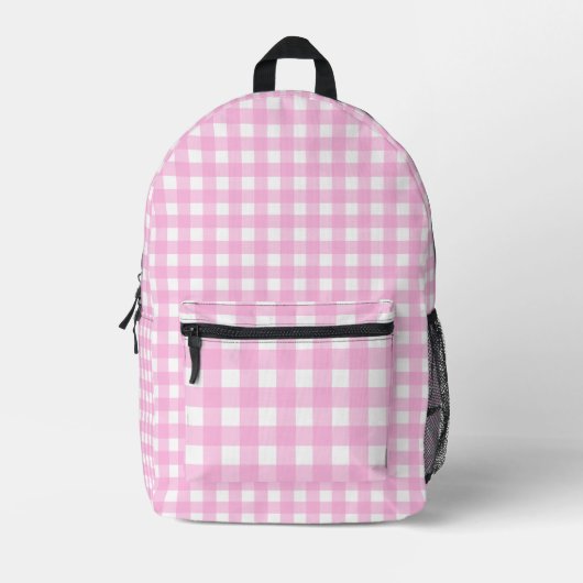 Pastel Pink Gingham Pattern Bedrukte Rugzak (Voorkant)