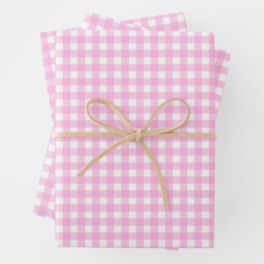 Pastel Pink Gingham Pattern Inpakpapier Vel (In situ)