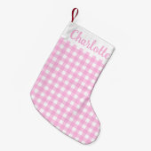 Pastel Pink Gingham Pattern Kleine Kerstsok (Voorkant (Hangend))