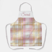 Pastel Pink & Gold Plaid Custom Name Kitchen Apron Schort (Voorkant)