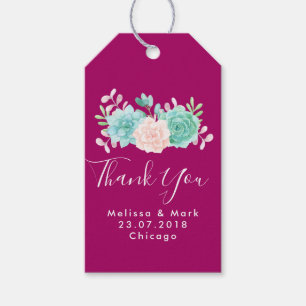 Pastel Pink & Green Floral Bouquet Weddenschap Bed Cadeaulabel