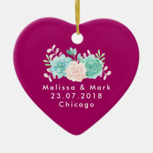 Pastel Pink & Green Floral Bouquet Wedding Keramisch Ornament