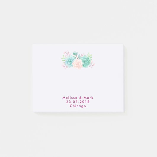 Pastel Pink & Green Floral Bouquet Wedding Post-it® Notes (Voorkant)