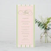 Pastel Pink & Green Stripes Retro Wedding Menu (Debout devant)