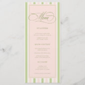 Pastel Pink & Green Stripes Retro Wedding Menu (Devant)