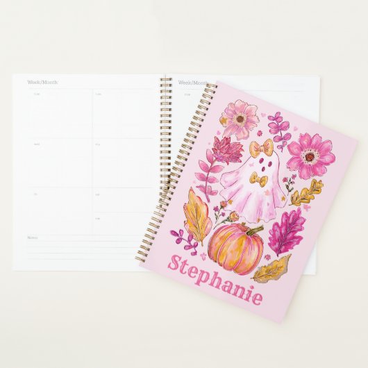 Pastel Pink Halloween Ghost with Custom Name (Devant avec enveloppe)