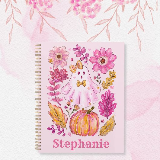 Pastel Pink Halloween Ghost with Custom Name Planner