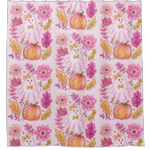 Pastel Pink Halloween Ghost with Flowers and Pumpk Douchegordijn (Voorkant)