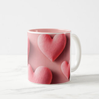 Pastel Pink Heart Pattern Design Tweekleurige Koffiemok
