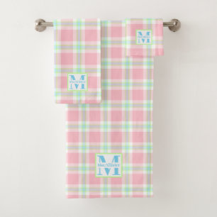 Pastel Pink Lime Green White Plaid Monogramme Nom
