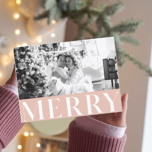 Pastel Pink Merry & Family Photo   Happy Briefkaart