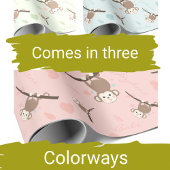 Pastel Pink Monkey Valentine Wrapping Paper Cadeaupapier