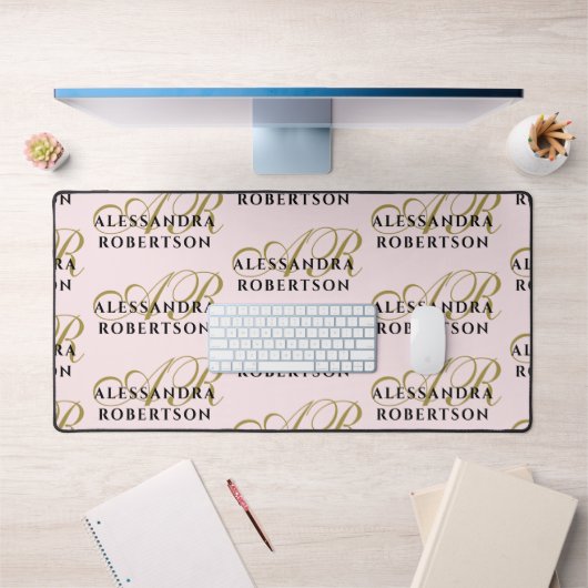 Pastel Pink Monogramme Motif élégant Gold Noir (Bureau 1)