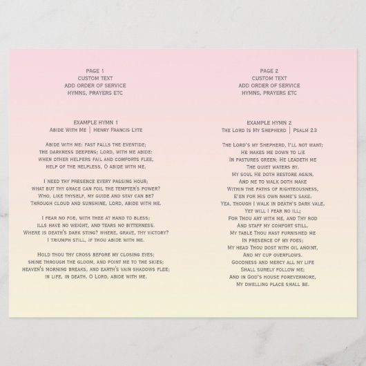 Pastel Pink Ombré Order of Service Funeral Program (Achterkant)