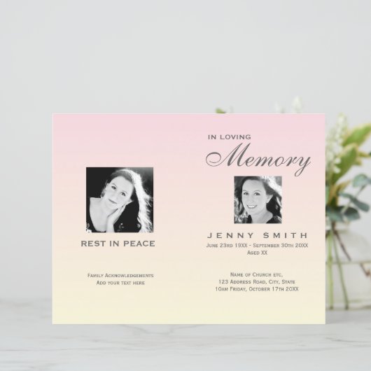 Pastel Pink Ombré Order of Service Funeral Program (Staand voorkant)