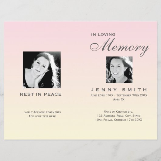 Pastel Pink Ombré Order of Service Funeral Program (Voorkant)