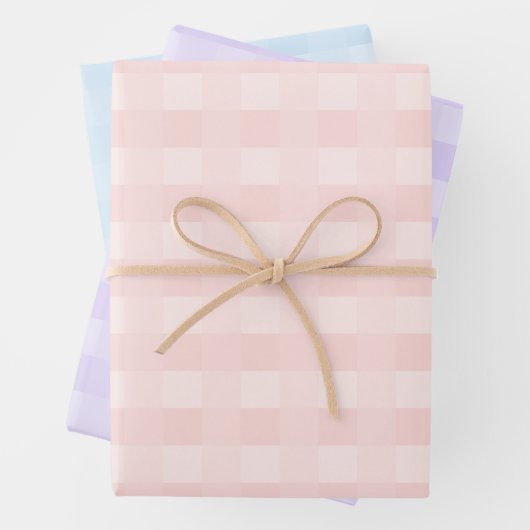 Pastel Pink Paars Blue Gingham Pset Pattern Inpakpapier Vel (In situ)