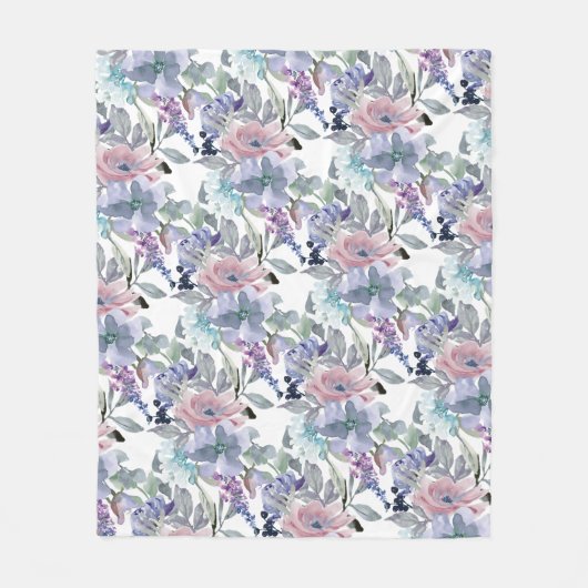 Pastel Pink Paars Dusty Blue Floral Fleece Deken (Voorkant)