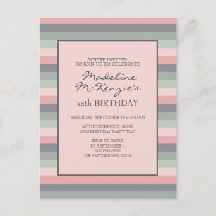 Pastel Pink Paarse Green Stripes Birthday Invite Briefkaart