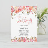Pastel Pink Peach Rose Faire-part de mariage Flora (Debout devant)