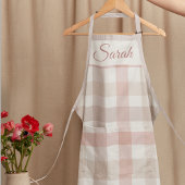 Pastel Pink Plaid Custom Name Kitchen Apron Schort