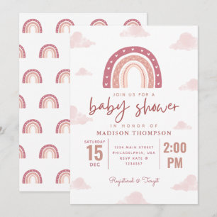 Pastel Pink Rainbow Clouds Girl Baby shower Kaart
