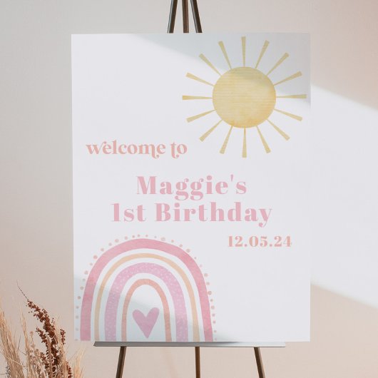 Pastel Pink Rainbow Sun 1er anniversaire Affiche d