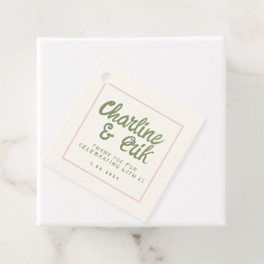 Pastel Pink Retro Wedding Favor Labels (In situ)