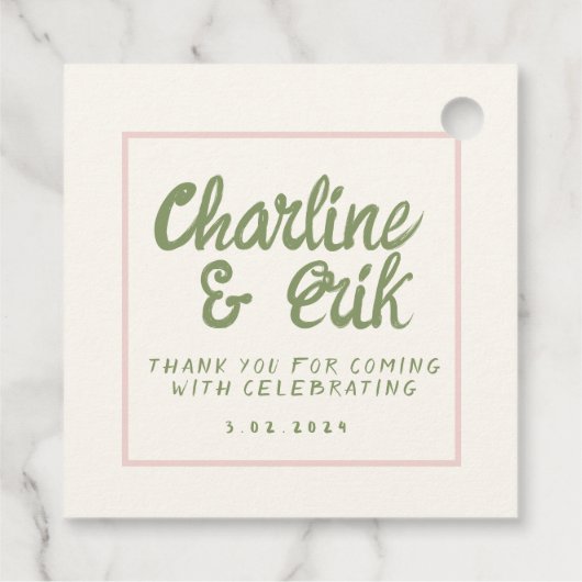 Pastel Pink Retro Wedding Favor Labels (Achterkant)