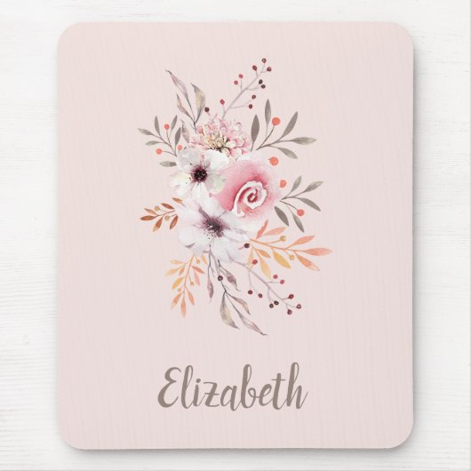 Pastel Pink, Roos Floral Bouquet - Gepersonaliseer Muismat (Voorkant)