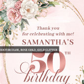 Pastel Pink Rose Gold Greenery 50th Birthday  Bedankkaart