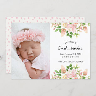 Pastel Pink Rose   Modern Elegant Floral Birth Aankondiging