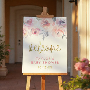 Pastel Pink Roses & Greenery Baby shower Welkom Poster