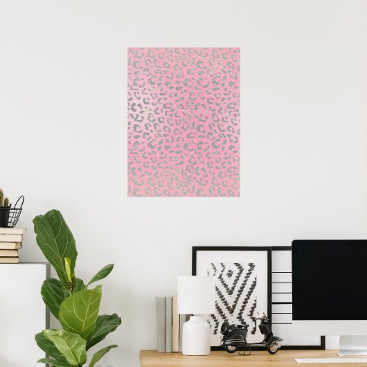 Pastel Pink Silver Leopard Print Poster (Thuiskantoor)