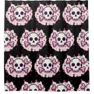 Pastel Pink Skull and Crossbones Douchegordijn