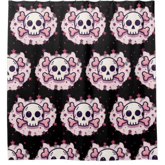 Pastel Pink Skull and Crossbones Douchegordijn (Voorkant)