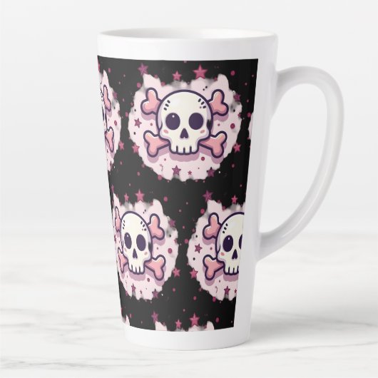 Pastel Pink Skull and Crossbones Latte Mok (Rechts)