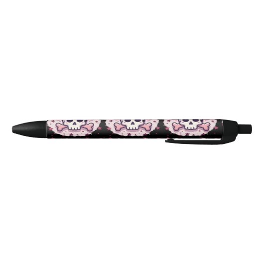 Pastel Pink Skull and Crossbones Zwarte Inkt Pen (Bodem)